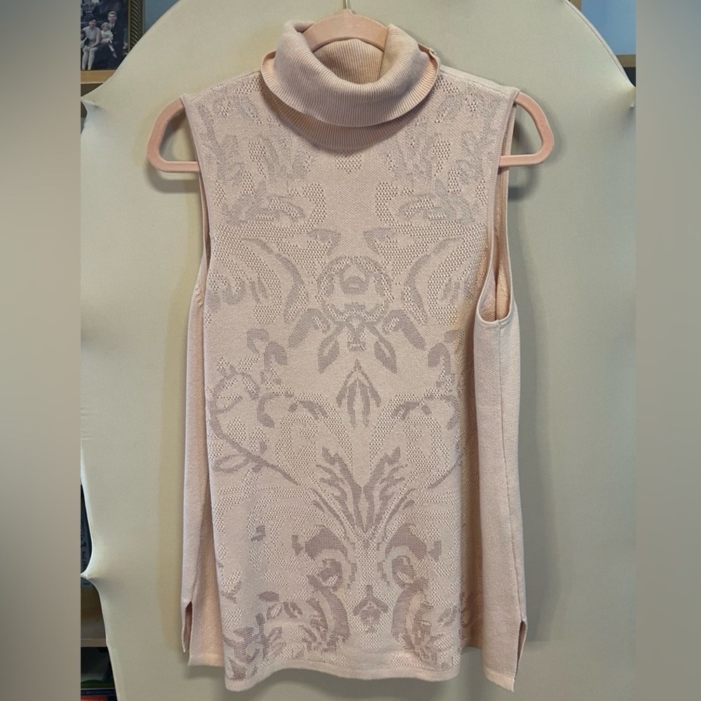 Chico's Sleeveless Pink Cowl Neck Sweater with Jacquard Design - Picture 2 of 5